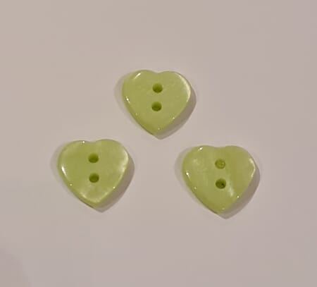 Hjerteknapp - lys grønn - 15 mm